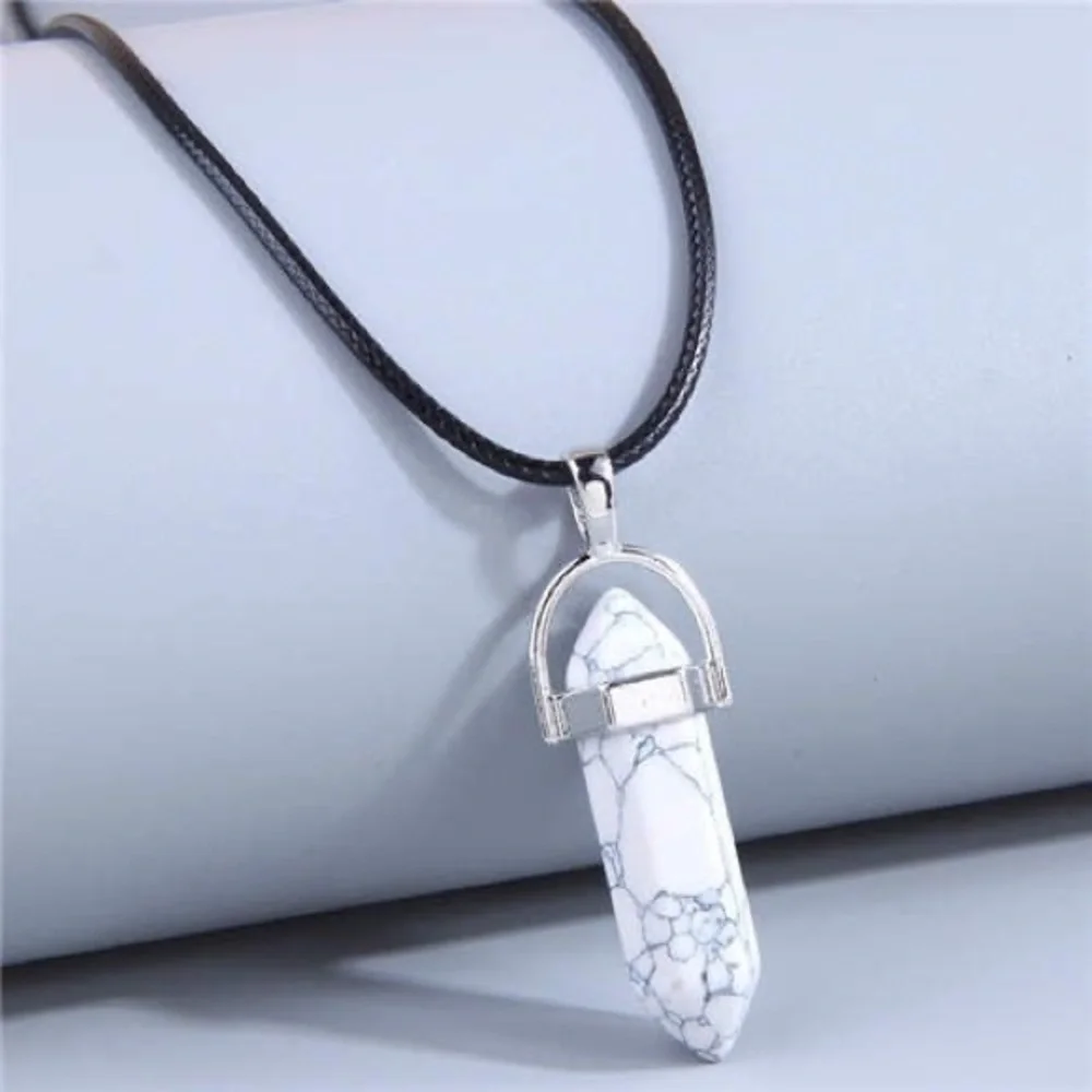 New Vegan Leather Sterling Silver White Howlite Natural Stone Artisan Necklace